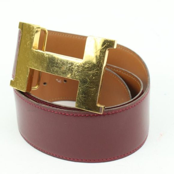 Hermès 42MM Burgundy x Gold H Logo Belt 85h39s main image 11